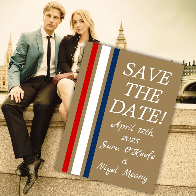 British Mod Red White Blue Wedding Save-the-Date Postcard (Creator Uploaded)