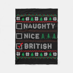 British Naughty Nice List Santas List Funny Christ Fleece Blanket