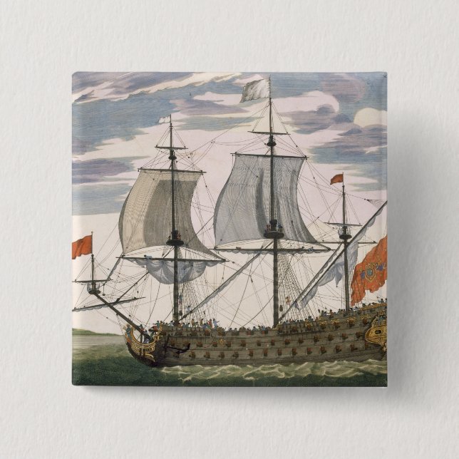 British Navy: a first-rate ship flying the White E Pinback Button (Front)