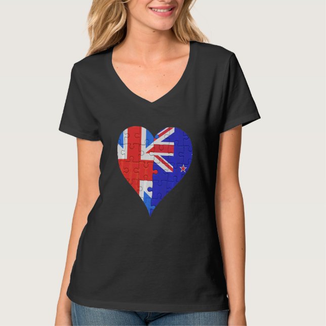 British New Zealander Flag Heart T-Shirt (Front)