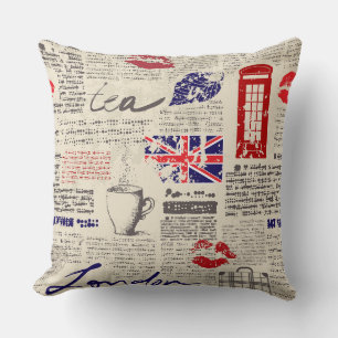 British newspaper pattern throw pillow