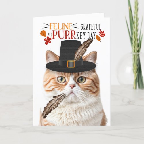 British Orange Cat Feline Grateful for PURRkey Day Holiday Card