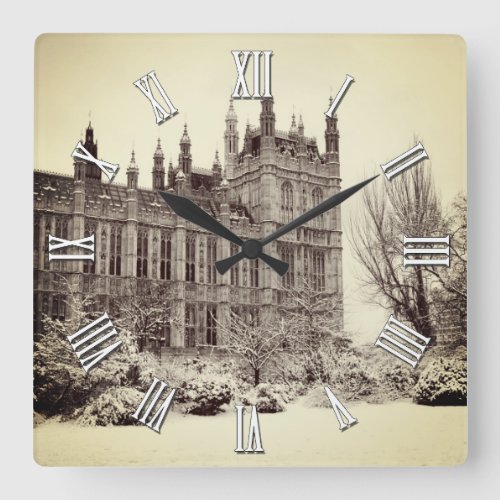 British Parliament Westminster in Winter London Square Wall Clock