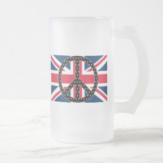 British Peace Skulls Frosted Glass Beer Mug