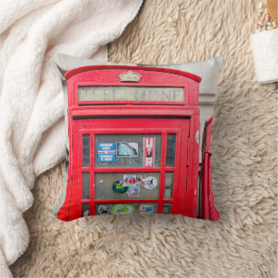 British Phone Box Throw Pillow, London England Pillow