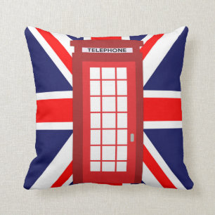 British phone box Union Jack flag Throw Pillow