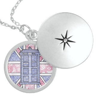 British Police Box and Union Jack Flag Illustrated Locket Necklace