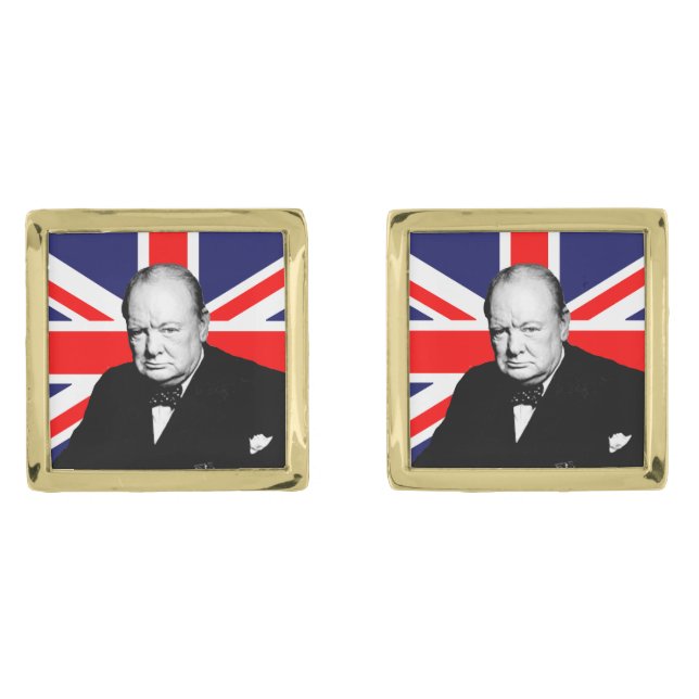 British Prime Minister Sir Winston Churchill Gold Cufflinks (Front)