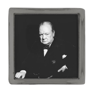 British Prime Minister Sir Winston Churchill Gunmetal Finish Lapel Pin