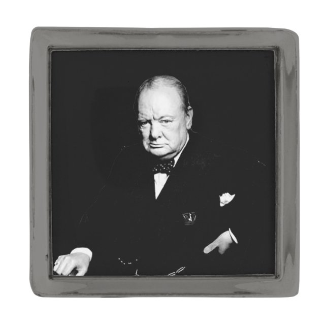 British Prime Minister Sir Winston Churchill Gunmetal Finish Lapel Pin (Front)