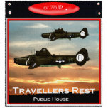 British Pub Sign Statuette<br><div class="desc">English pub sign featuring B24 Liberator Bombers returning home to their East Anglian Bases.</div>