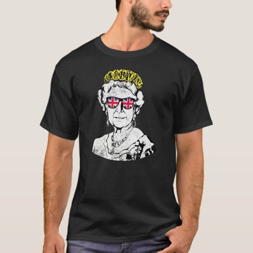British Queen Sunglasses Crown Union Jack Meme T_Shirt