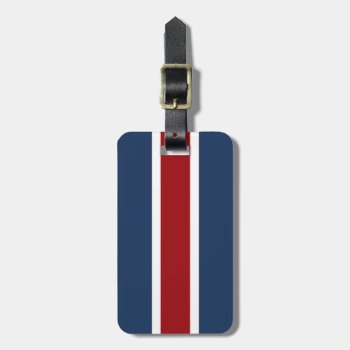 British Racing Stripe Red White Blue Luggage Tag by AnyTownArt at Zazzle