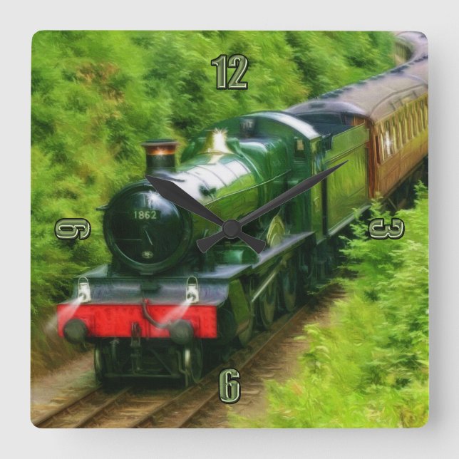 British Railway Steam Train Art V Square Wall Clock (Front)