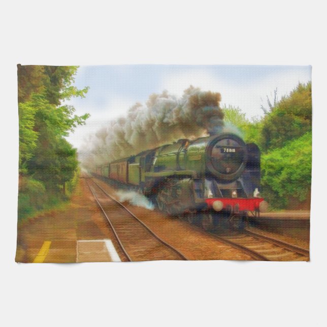 British Railway Steam Train for Trainspotters Art Kitchen Towel (Horizontal)