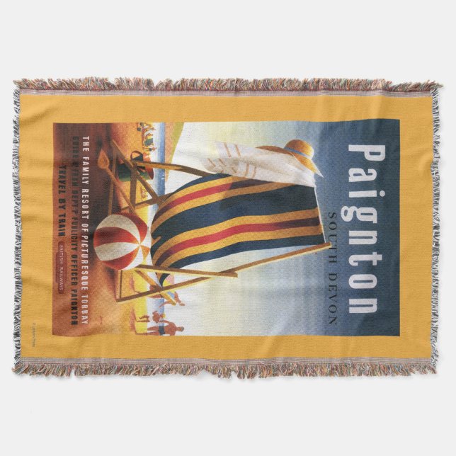British Railways Beach Chair and Ball Poster Throw Blanket (Front)