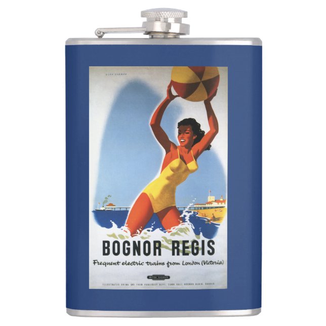 British Railways Girl and Beachball Poster Flask (Front)