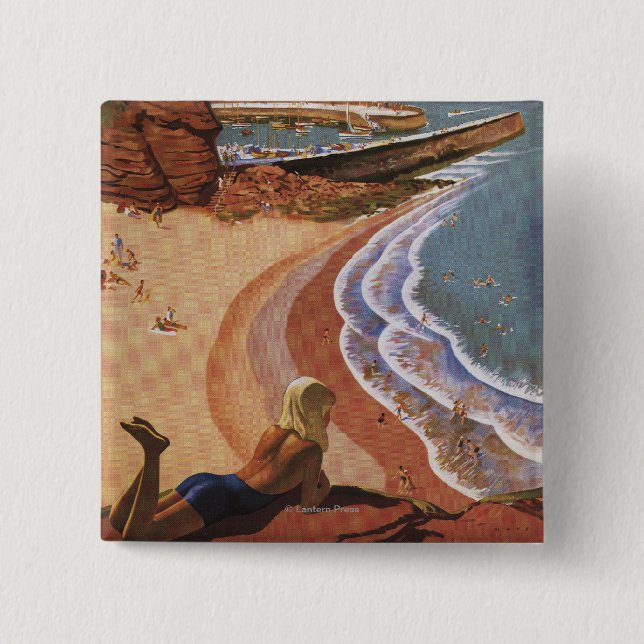 British Railways Girl Looking over a Cliff Pinback Button (Front)