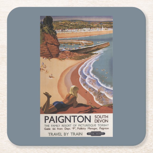 British Railways Girl Looking over a Cliff Square Paper Coaster (Front)