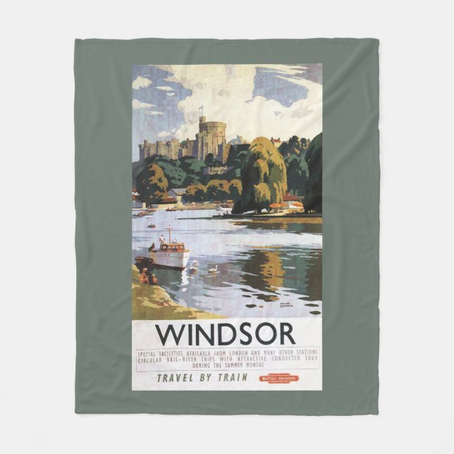 British Railways Windsor Castle Thames Poster Fleece Blanket (Front)