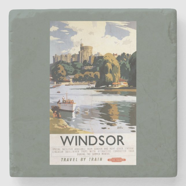 British Railways Windsor Castle Thames Poster Stone Coaster (Front)