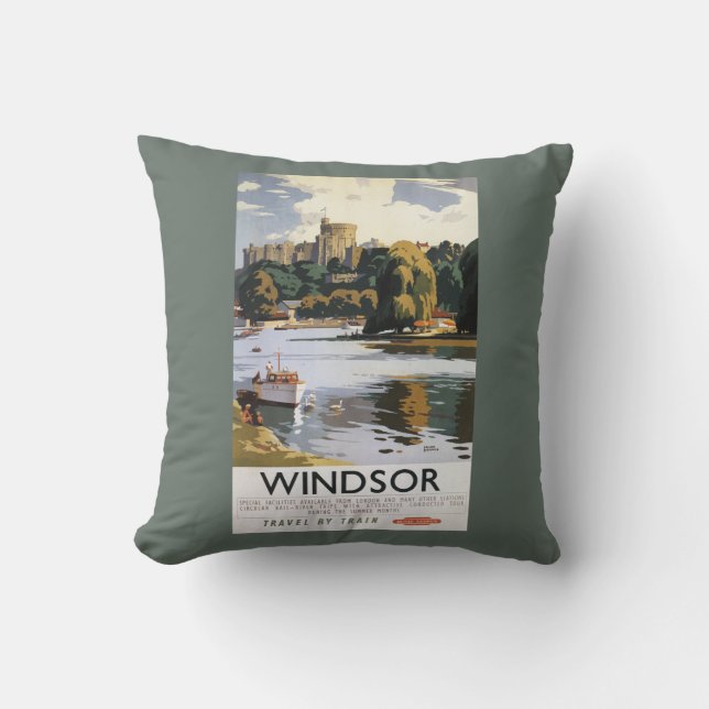 British Railways Windsor Castle Thames Poster Throw Pillow (Front)