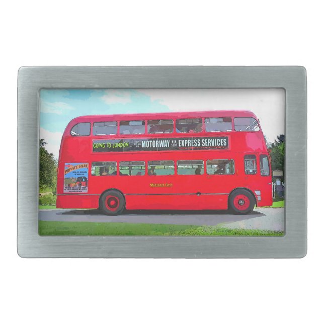 BRITISH RED BUS RECTANGULAR BELT BUCKLE (Front)