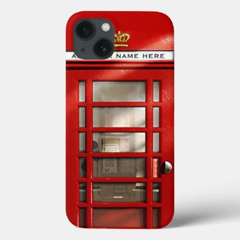 British Red Telephone Box Personalized Iphone 13 Case by EnglishTeePot at Zazzle