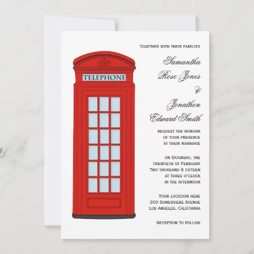 British Red Telephone Box Wedding Invitation