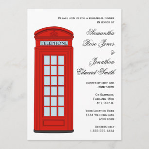 British Red Telephone Box Wedding Rehearsal Dinner Invitation