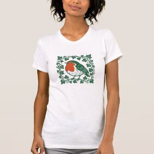 British Robin Linocut Ivy Design T-Shirt