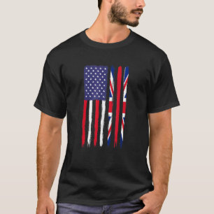 British Roots Half American Flag Patriotic British T-Shirt