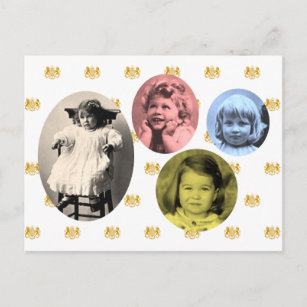 British royal girls with coat of arms background postcard