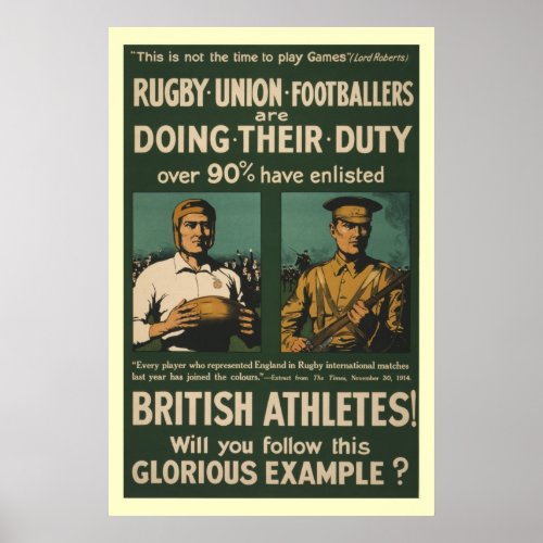 British rugby football players call for duty poster