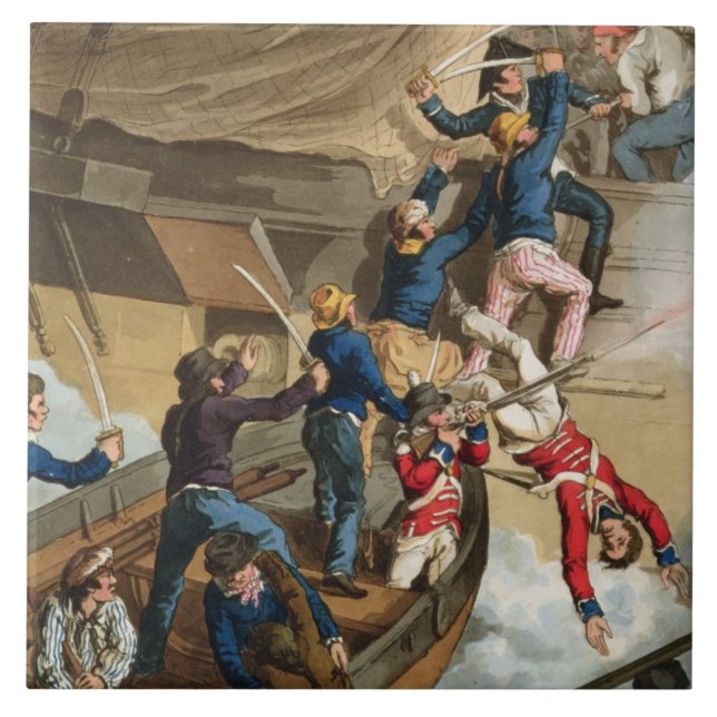 British Sailors Boarding a Man of War, engraved by Tile (Front)