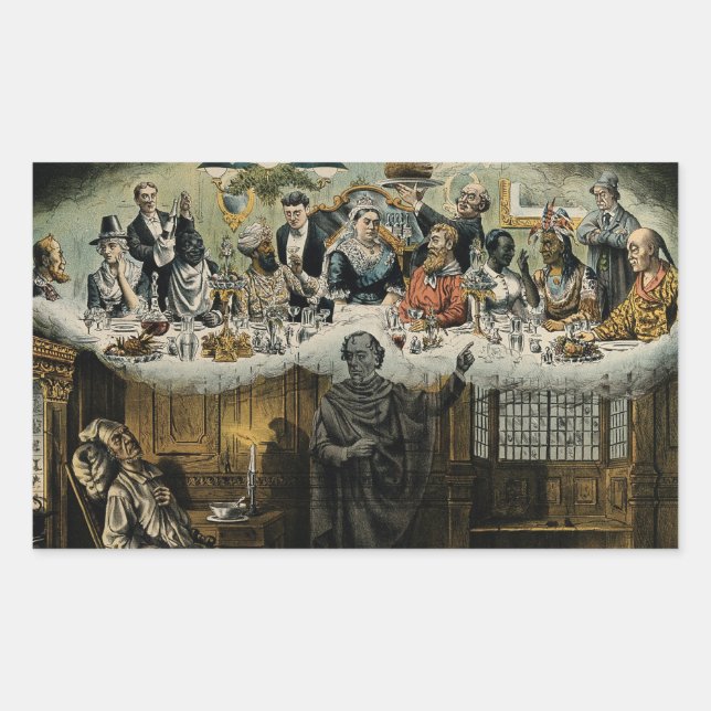 British Scrooge Queen Victoria Christmas Dinner Rectangular Sticker (Front)