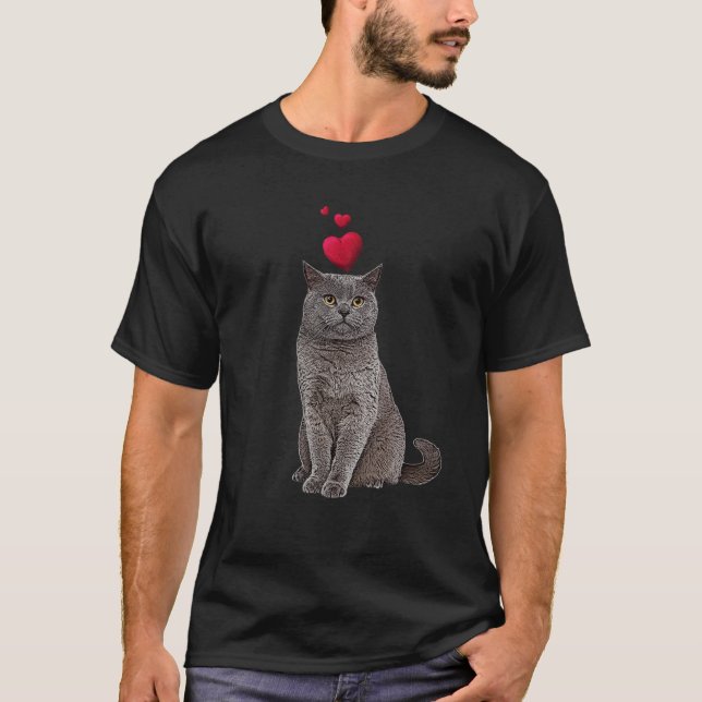 British Short Haired Cat And Heart Cat T-Shirt (Front)