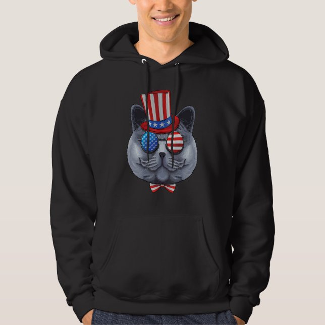 British Shorthair 4th Of July American Usa Uncle S Hoodie (Front)