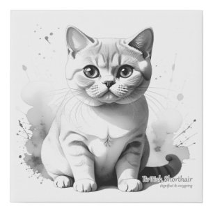 British Shorthair Beauty - Cat Watercolour Art Faux Canvas Print