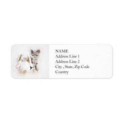 British Shorthair &amp; Bunny | Abstract | Watercolor Label