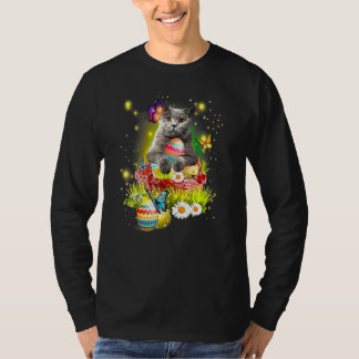 British Shorthair Bunny Easter Day Egg Basket T-Shirt