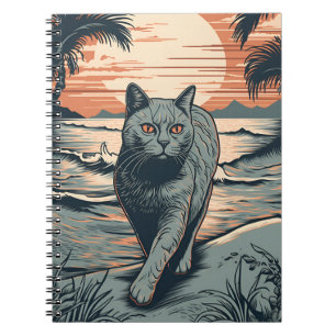 British Shorthair cat at a tropical beach Notebook