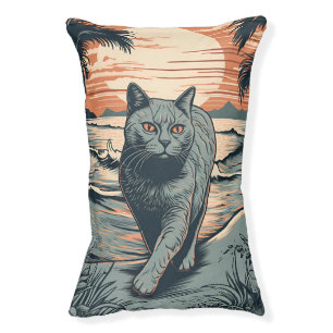 British Shorthair cat at a tropical beach Pet Bed