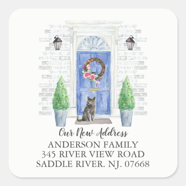 British Shorthair Cat Blue Door New Address Label (Front)