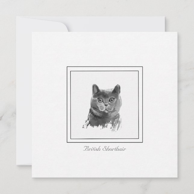 British Shorthair Cat Charcoal Drawing Note Card (Front)