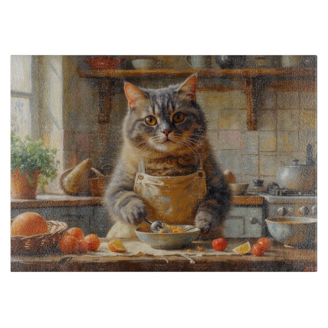 British Shorthair Cat Cooking in Kitchen Cutting Board (Front)