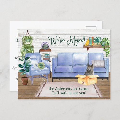 British Shorthair Cat Cozy New Home Address  Announcement Postcard