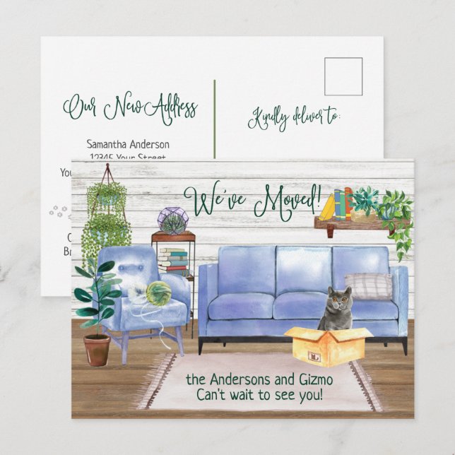 British Shorthair Cat Cozy New Home Address  Announcement Postcard (Front/Back)