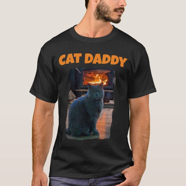 British Shorthair Cat Daddy Kitty Fireplace T-Shirt (Front)