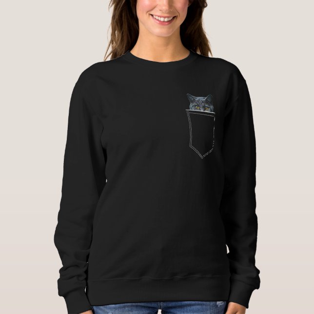 British Shorthair Cat In A Pocket Blue Cats Owner  Sweatshirt (Front)